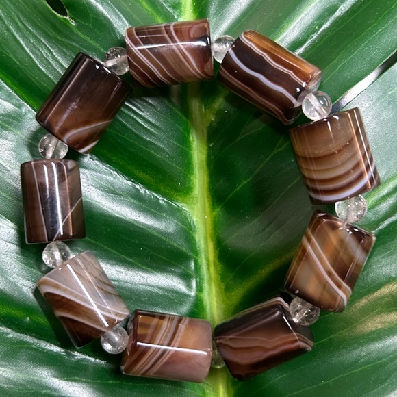 Hand Crafted Jewelry - CHOCOLATE BOTSWANA AGATE chunky 12mm HIGH quality crystal bracelet